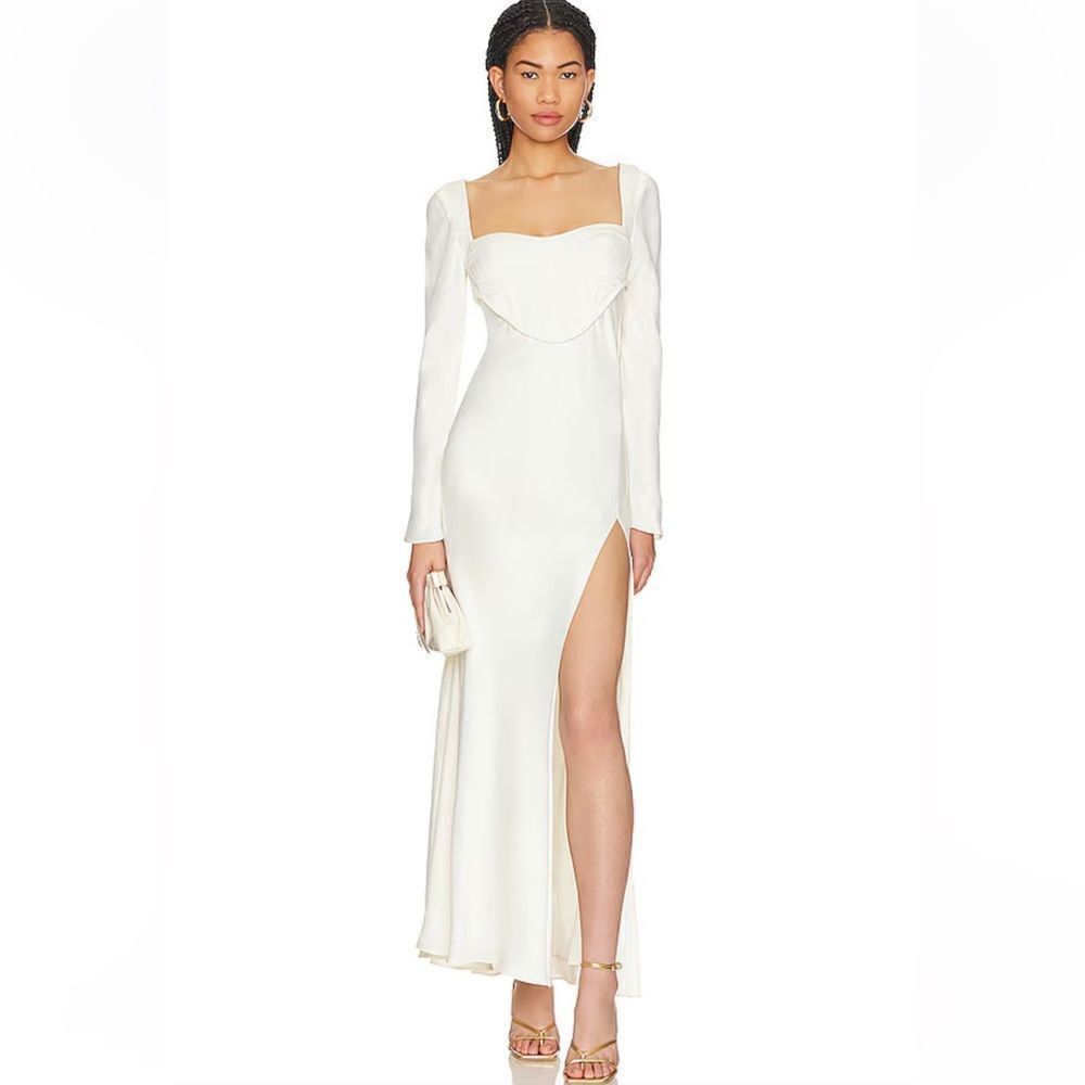 NWT LPA Iris Corset Maxi Dress in Ivory rayon satin bustier Revolve M